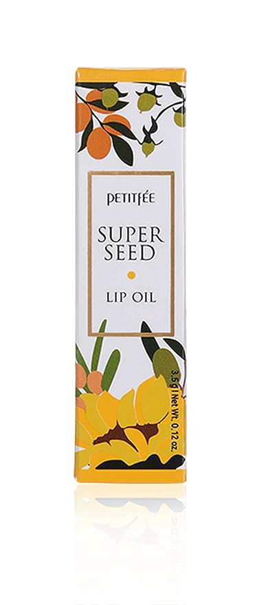 PETITFEE Lip Oil Super Seed | 0.10 Oz | Glass Lip, Healthy Lip Care, Moisturizing Lip Oil with Honey, Propolis, Herbal Oil, Glowy, Revitalizing, Calming Lip, Non-sticky, Non-artificial Colors