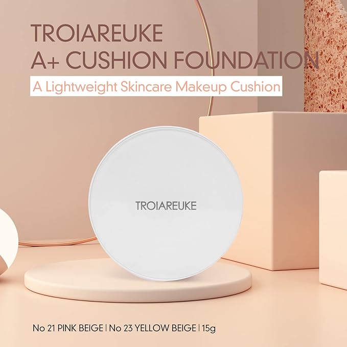 TROIAREUKE A+ Cushion Foundation (Shade 23) I Natural Coverage Foundation Makeup, Moisturizing Finish for Sensitive, Oily, Combination Skin, Skin Care Cushion I Korean Aesthetic Makeup