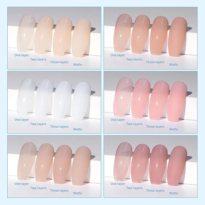 RARJSM Nude Gel Nail Polish Apricot Peach Pink Jelly Gel Polish Set of 6 Transparent Colors 7.5ml Clear Purple Sheer Wine Red Milky Mavue French Manicure LED UV Gel Soak Off Curing Requires Home