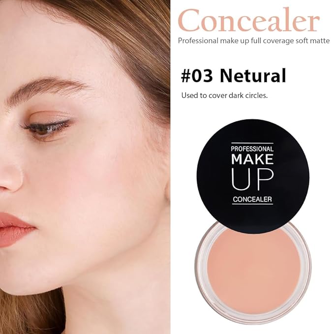 Kaely Pot Concealer Full Coverage Set,under Eye Brightener Concealer for Conceals Dark Circles,Waterproof Foundation Face Makeup Brush Kit,Color Correcting Concealer,Eye Ring corrector de ojeras 03