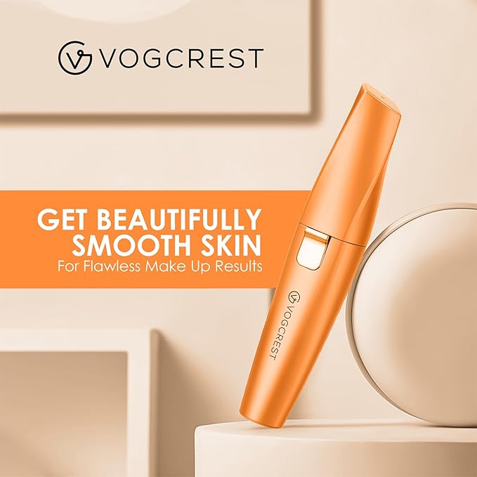 Eyebrow Facial Trimmer: 2 in1 Rechargeable Facial Hair Removal and Eyebrow Shaver - Face Lips Body Painless Facial Razor with Built-in LED Light (Orange)
