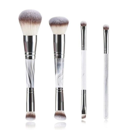 4 pcs makeup brushes, double head makeup brush set, loose powder powder blusher foundation make-up concealer eye shadow eyebrow brush, multi-purpose makeup tools