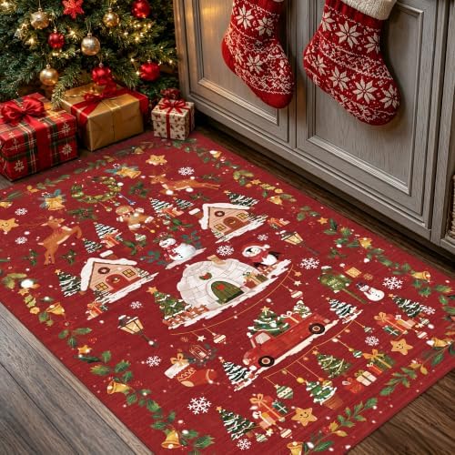 2x3 Christmas Cute Area Rug : Non-Slip Washable Winter Holiday Indoor Doormat by HYHAOYUNLAI