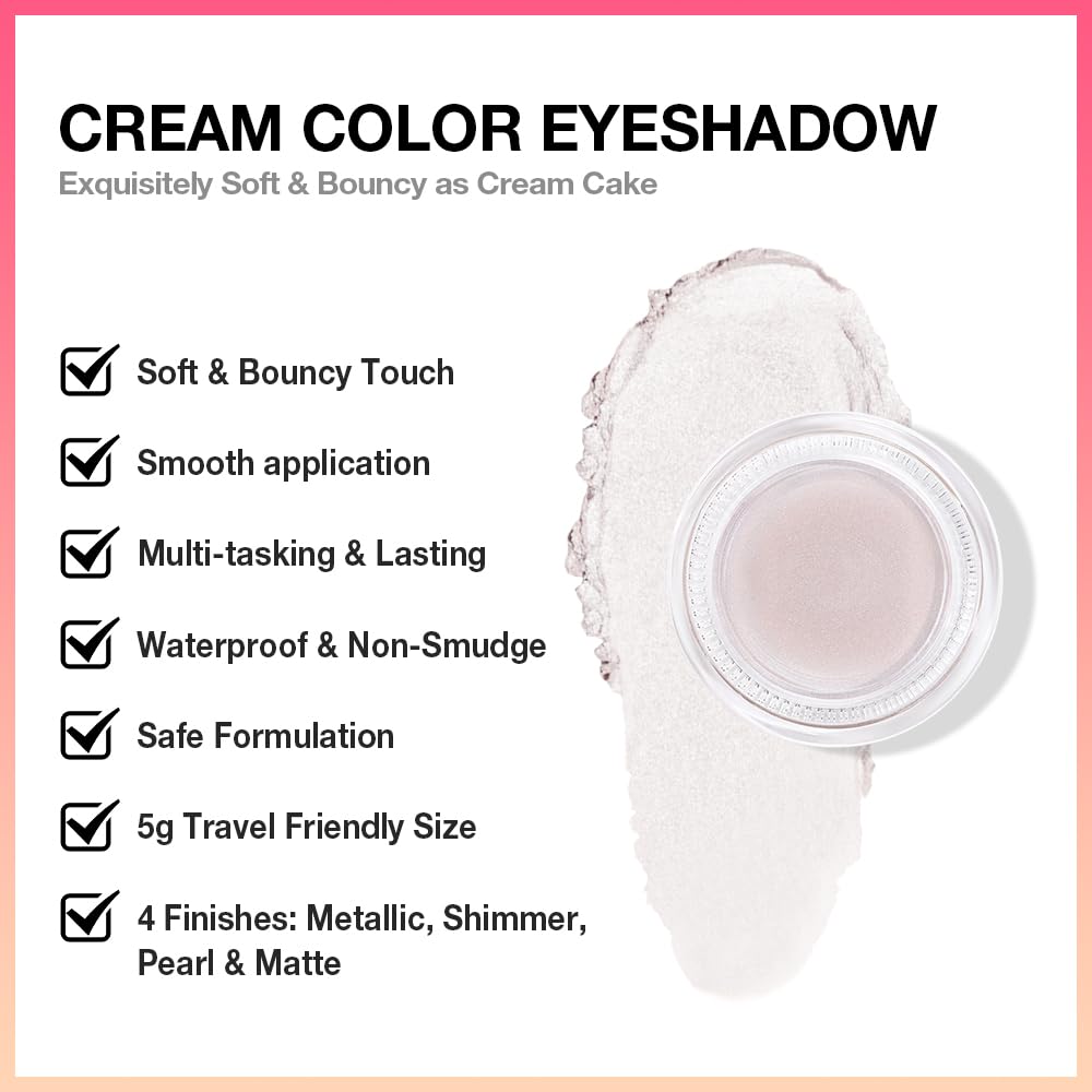 Cream Glitter Pearl Shimmer Metallic Eyeshadow Palette Makeup, Natural Single Mini Instant Holographic Eyeshadow For Women, Sombras Crema Para Ojos, Talc, Paraben & Cruelty Free, 18