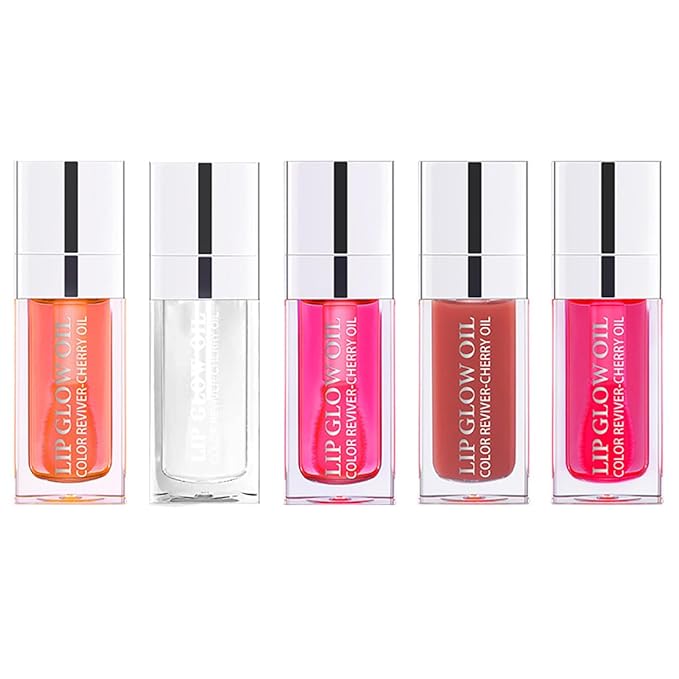 Yasovigi Hydrating Lip Oil Plumping Lip Tint Moisturizing Lip Gloss, Transparent Lip Balm Care Stick Nourishing Repairing Non-sticky, Moisture&Lighten Lip Lines (5 Colors Set)