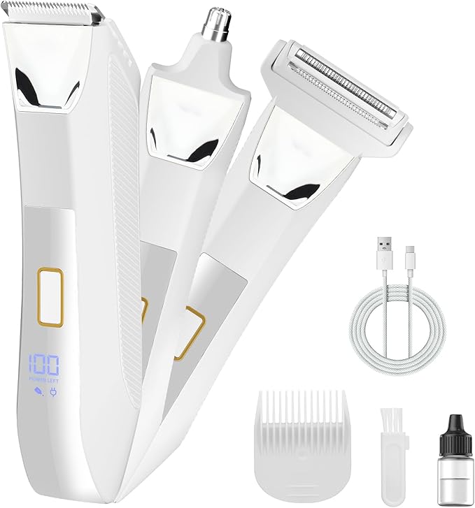Suttik Bikini Trimmer for Women, 3 in 1 Electric Shaver for Women, Waterproof Pubic Body and Nose Hair Trimmer, Rechargeable Electric Razor for Underarm Leg Arm Body Nose
