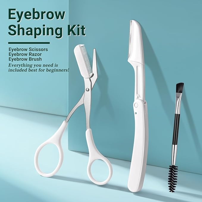 TsMADDTs Tweezers for Women, 8 in 1 Eyebrow Kit with Tweezers, Trimmer, Scissor, Razor, Brush with Travel Bag, Eyebrow Shaping Kit