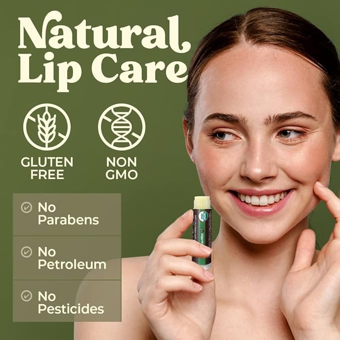 USDA Organic Lip Balm 4-Pack by Earth's Daughter - Eucalyptus Mint Flavor, Beeswax, Coconut Oil, Vitamin E - Best Lip Repair Chapstick for Dry Cracked Lips.