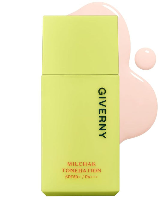 GIVERNY Milchak Tonedation – Tone Correcting Base Makeup for Covering Pores and Improving Complexion – Long-Lasting Nudie Apricot Color Finish – Evens Skin Tone, 1.01 fl.oz.