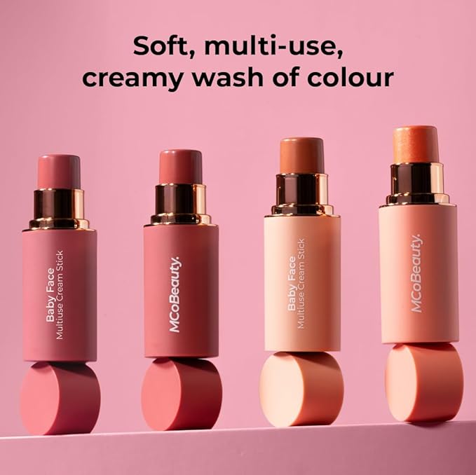 MCoBeauty Baby Face Multi-Use Cream Stick, Peony Rose Pinky Rose Shade, Silky Smooth, Buildable Blush for Eyes, Lips & Cheeks, Vegan, Cruelty Free Cosmetics