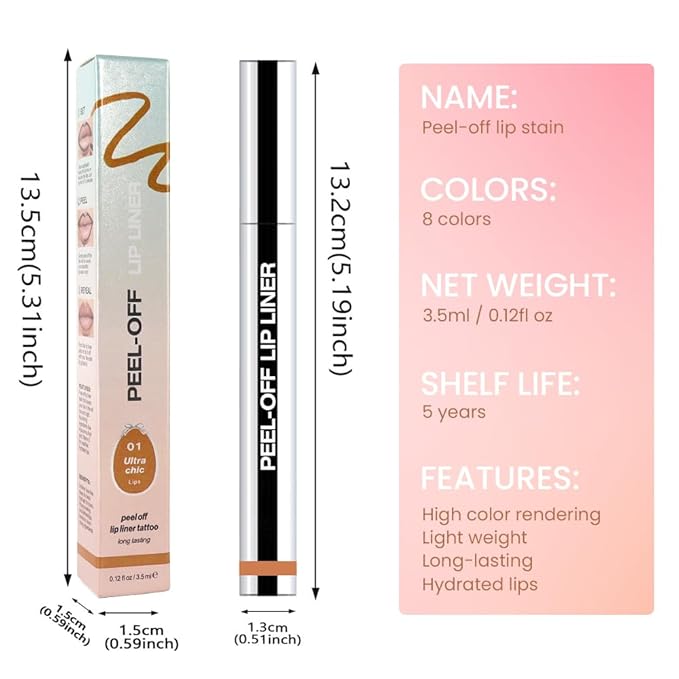 Matte Liquid Lip Stain Peel Off Lip liner Tattoo, Orange Brown Matte Peel Off Lip Stain, Long Lasting Waterproof Lipstick Lip Gloss Stain, Transfer-proof for All Skin Types 0.12 fl oz 01#