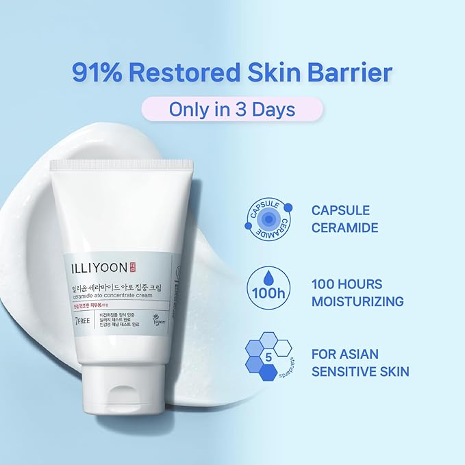 Illiyoon Ceramide Ato Concentrate Cream | Moisturizer for Dry & Sensitive Skin, 100hr Lasting Hydration, For Face & Body, Gentle for Infants, Moisture Barrier Repair, Vegan Certified, 2.53 fl.oz.