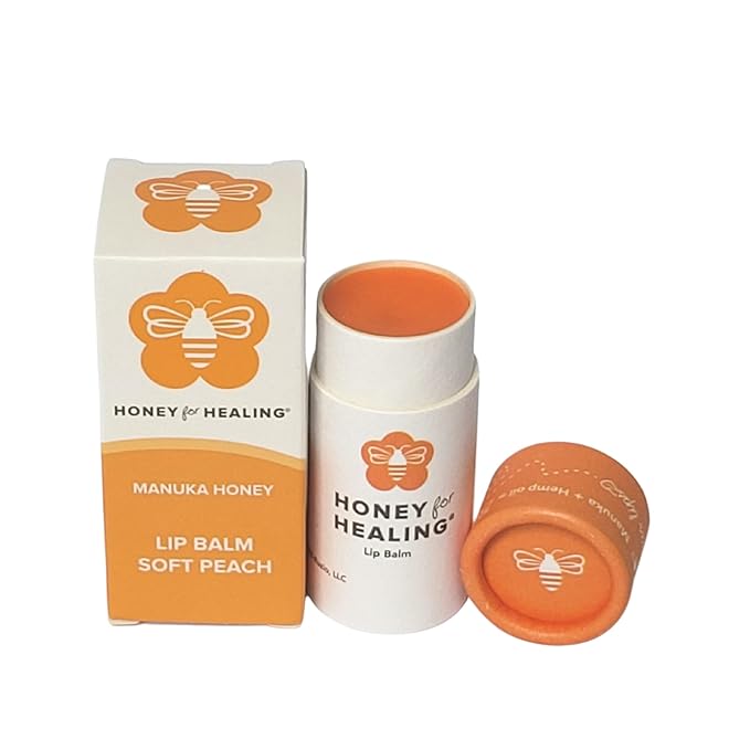 Lip Balm Moisturizer with Manuka Honey 15+ UMF, Coconut Oil, and Castor Oil For Chapped, Cracked, Dry Lips | Protects, Smoothes, and Nourishes your Lips | 0.25 oz / 7 gr. (Soft Peach)
