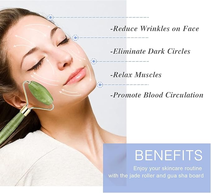 Gua Sha & Jade Roller Gua Sha Massage Tools Face Roller and Gua Sha Set Easy to Clean Promote Blood Circulation Reduce Puffiness Suitable to Skin Care Routine Puffiness and Wrinkles