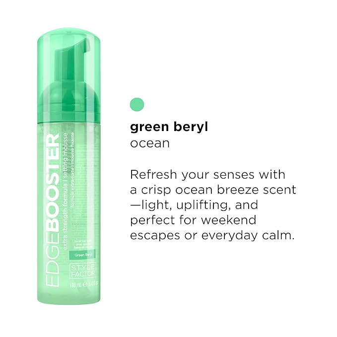 Style Factor EDGE BOOSTER Extra Strength Setting Mousse – Frizz Control, Extra Volume, and Conditioning – 2.5oz Green Beryl Mousse for Curly Hair