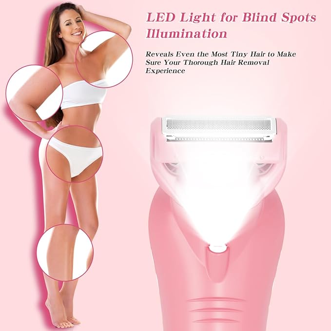Hatteker Women's Electric Shaver Bikini Trimmer Hair Trimmer for Women LED Display Electric Razor for Legs Bikini Underarm Public Hairs Led Display IPX7 Waterproof Gift for Women (Pink)