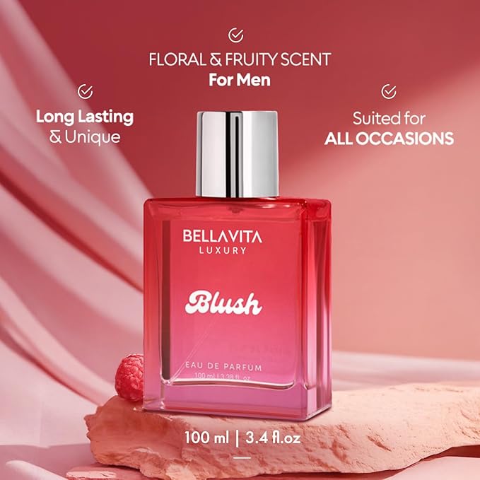 BELLAVITA Luxury Blush Perfume for Women 100ml | Notes of Red Fruits, Moss, Vanilla and Sandalwood | Long Lasting Perfume for Woman | Premium BlushMusky, Fruity and Woody Fragrance for Women