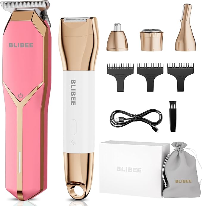 Hair Clippers & Bikini Trimmer for Women - Waterproof Electric Clippers and 4 in 1 Bikini Trimmer Set, Deluxe Hair Trimmer, Wet/Dry Body Shaver for Nose Eyebrows Beard Pubic Hair, Pink…