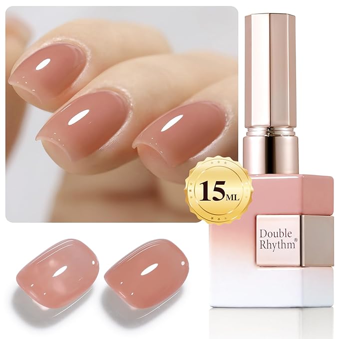 Double Rhythm Translucent Gel Polish Sheer Neutral Natural Light Milky Same Color Same Bottle 15ML Jelly Nail Polish Nail Art DIY at Home (Neutral Nude-A1415)