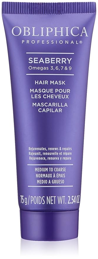 Obliphica Seaberry Hair Mask - Deep Conditioning Hydrating Treatment for Dry and Damaged Hair - Moisturizing Hair Repair and Growth Mask for Medium, Coarse, and Color-Treated Hair - 2.64 Fl Oz
