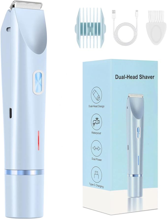 Dermave Bikini Shaver - Bikini Trimmer for Women, Painless Hair Removal for Face, Body & Intimate Areas (Blue)