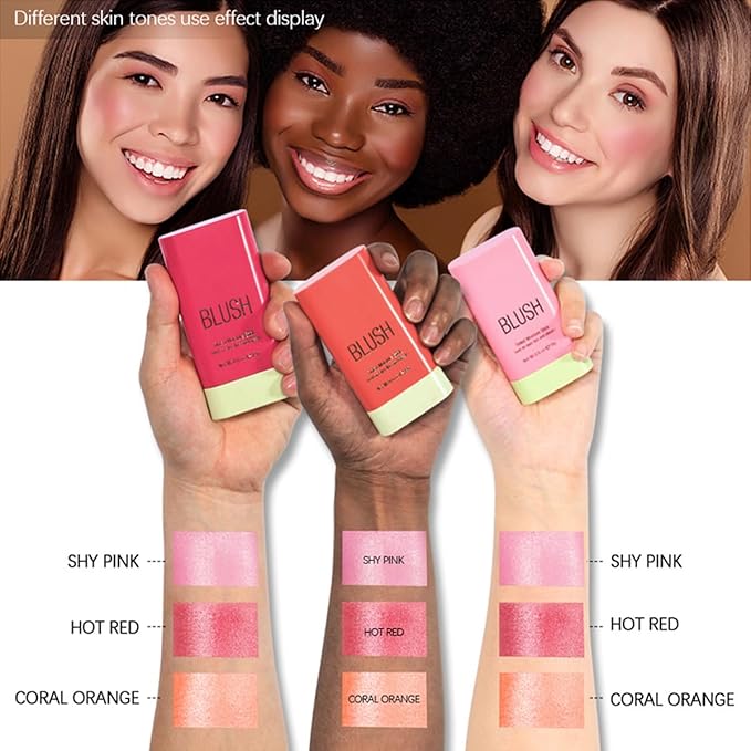 Multi-Purpose Makeup Blush Stick, 3-in-1 Beauty Tinted Solid Blush Stick For Cheeks, Lips And Eyes Waterproof Natural Cream Blush Stick With Long-Lasting Moisturizing Formula (#2Hot Red)