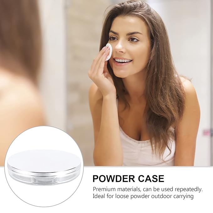 Powder Container 2pcs Loose Powder Containers with Elasticated Net Sifter, Mirror and Puff 5g Loose Powder Compact Case Case for DIY Makeup and Travel (Sliver) Powder Puff