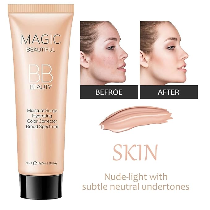 2 Pcs BB Cream Full Coverage Foundation,Hydrating Natural Flawless Concealer, Clean Nude Makeup Base,Color Correcting Oil-Free BB Cream(light skin tone)