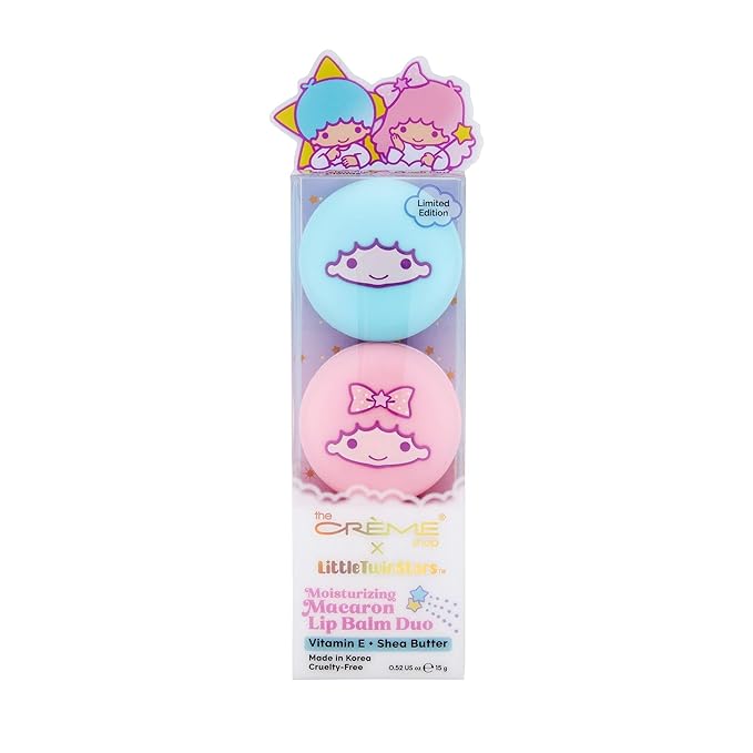 The Crème Shop Little Twin Stars Moisturizing Macaron Lip Balm Duo - Shea Butter & Vitamin E Infused Lip Care - Smooth, Soft, Supple Lips - Cruelty-Free