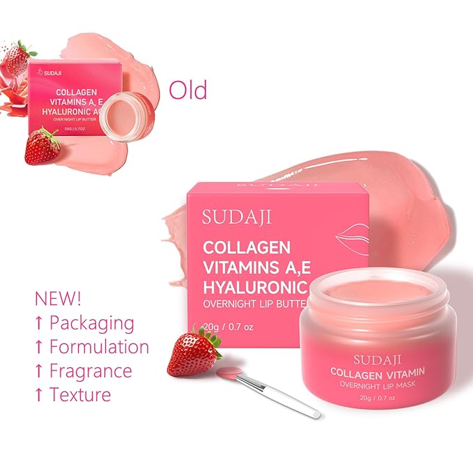 Lip Mask, Collagen Hydrating Lip Balm, Overnight Moisture Lip Butter with Hyaluronic Acid & Aloe Vera, Sleeping Nourishing Lip Butter Balm