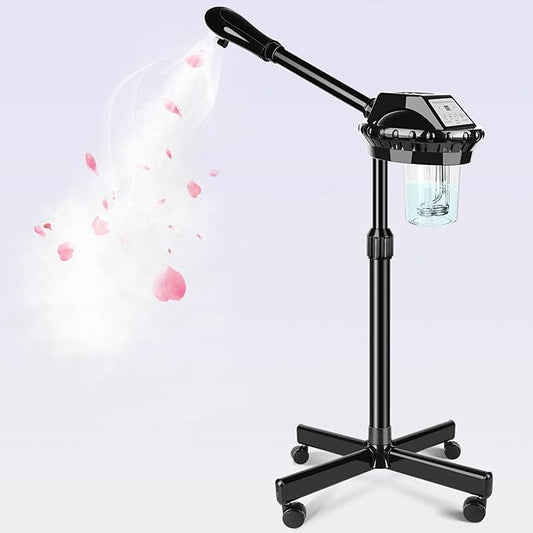 Professional Facial Steamer, Facial Steamer on Wheels, Face Steamer with Time Setting, Stand Face Steamer Adjustable Height for Spa, Salon and at Home use