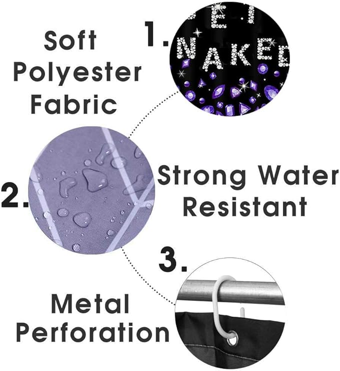 4PCS Luxury Purple Diamond Shower Curtain Set, Bling Rhinestone Gem Crystal Jewelry Teenage Girls Women Bathroom Decor, Waterproof Fabric Black Shower Curtain, Non-Slip Bath Mat Bathroom Rugs