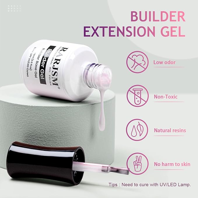 RARJSM Gel Builder Nail Polish Pearl White Red Shimmer Hard Gel in a Bottle Mermaid Shell Glitter Pearlescent Thick Extension Structure Gels for Nails 15ml Soak Off Curing Requires Salon Home Use