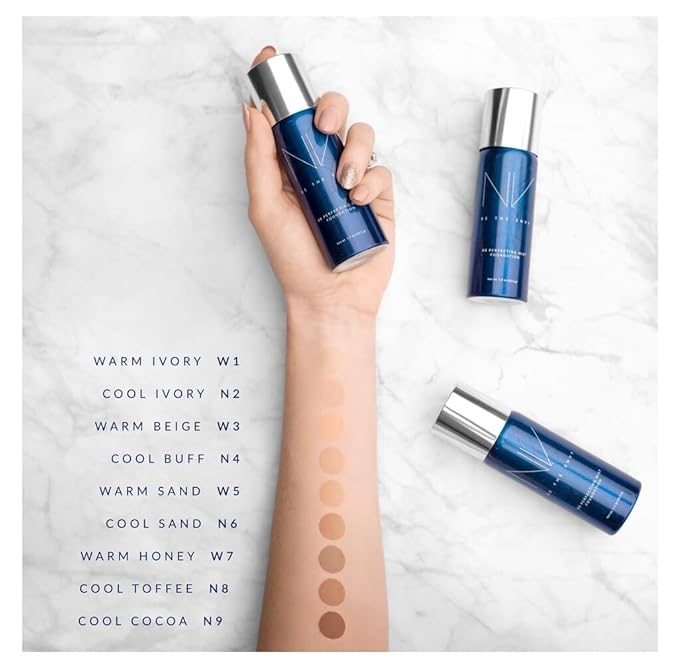 NV BB Perfecting Mist Foundation Buildable Coverage Professional Airbrush Makeup with Plant-based Stem Cell Polypeptides, Vitamins A, D, E and Aloe, 1.5 ounces, Cool Toffee