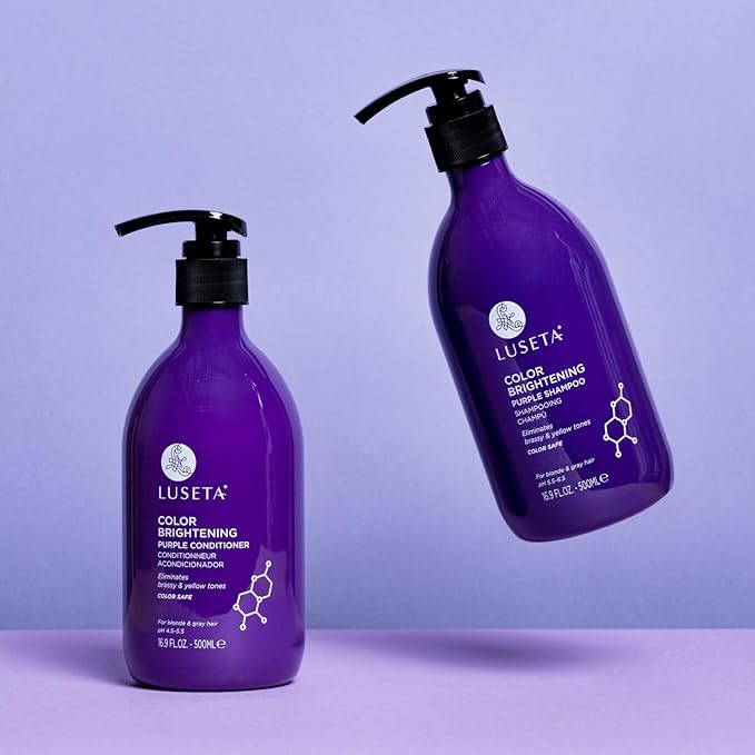 Luseta Purple Shampoo and Conditioner Set for Blonde, Gray - Color Treated Hair - Sulfate Free Paraben Free - Infused with Cocos Nucifera Oil for Curly and Damaged Hair - 2x16.9oz