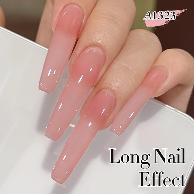 Double Rhythm Translucent Gel Polish Sheer Neutral Natural Light Milky Same Color Same Bottle 15ML Jelly Nail Polish Nail Art DIY at Home (Pink Clear-A1323)