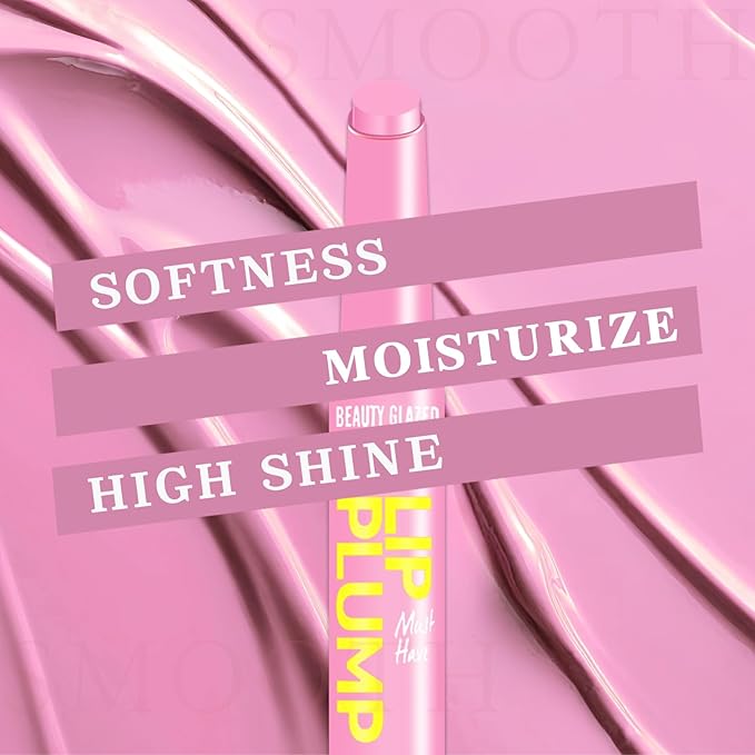 Lip Gloss Stick, Moisturizing Jelly Solid Lip Plump Oil Slick Click,Non Sticky Tinted Press Lipstick Pen, Lightweight Buildable Balm Liner Professional Makeup, High Shine Longlasting Glow-Pink
