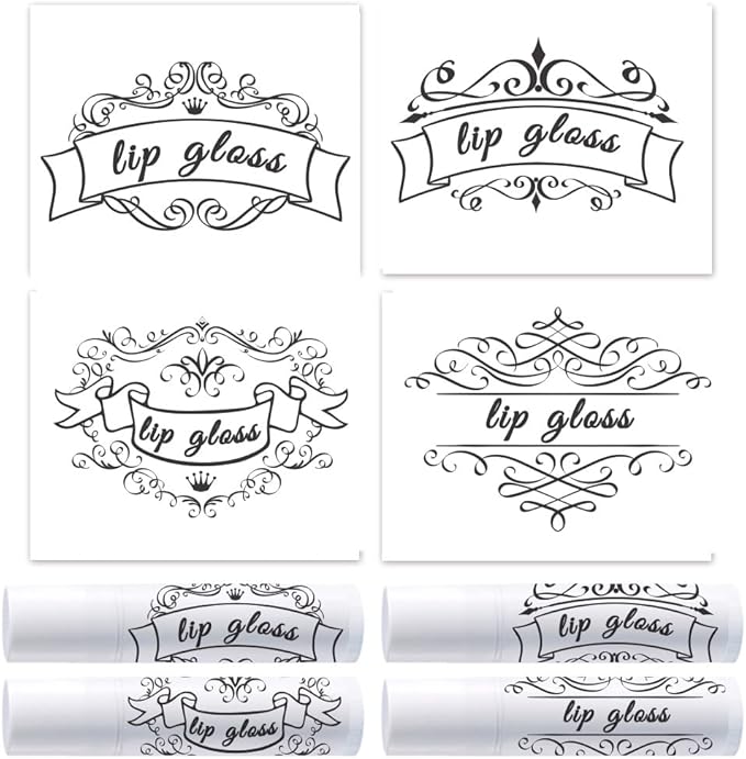 OLYCRAFT 100Pcs Self-Adhesive Lip Balm Tag Stickers 1.7x2.1 inch Vintage Damask Border Waterproof Adhesive Label with Word Lipstick Tag Sticker for Lip Balm Container Tubes Lipstick Wrapping Decor