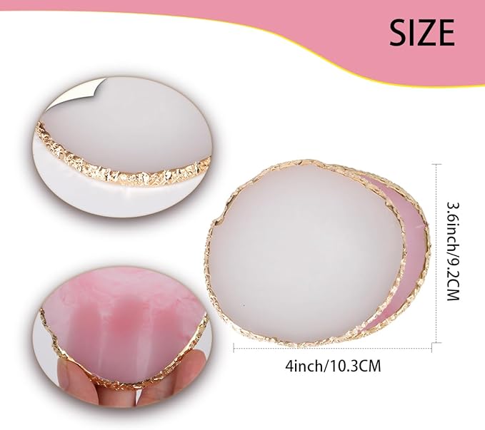 Nail Polish Palette, 2Pcs Resin Nail Art Palette, Nail Painting Mixed Color Palettes, Gold Edge Makeup Mixing Tray, Nail Supplies For Nail Techs, Nail Art Display Board(Orbicular)