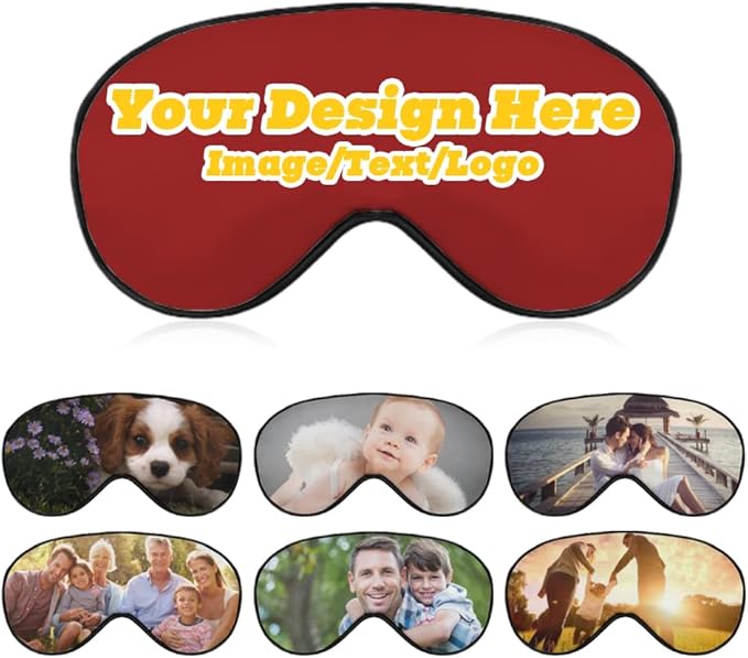 Customize Eye Mask Personalized Sleep Mask Upload Your Image Text Logo Custom Eye Cover with Adjustable Strap for Men Women Friends Brothers and Sisters, Brown, 8.1"x4.1"