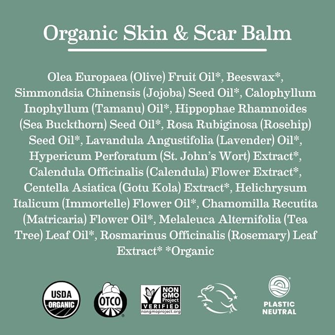 Earth Mama Organic Skin & Scar Balm |C-Section Recovery Skin Care, Pregnancy Stretch Mark Scar Cream with Organic Jojoba Oil, Tamanu Oil & Gotu Kola (2-Pack)