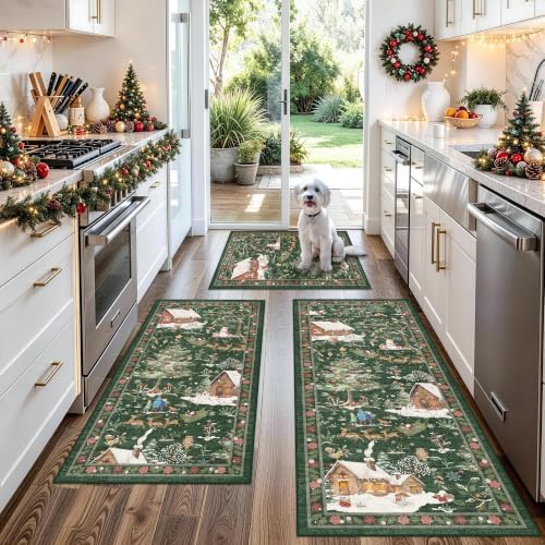 Holiday Christmas Rugs Kitchen Sets of 3 by BYYVOORugsforYourHome