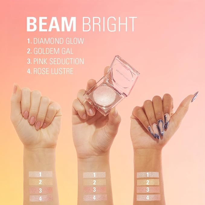 Makeup Revolution Beam Bright Highlighter, All Over Face Glow, Powder To Liquid Formula, 5 Different Shades, Golden Gal
