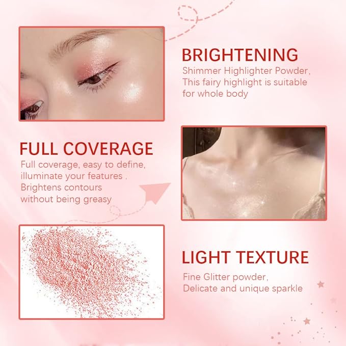 Highlight Polvo De Hadas, Fairy Highlighter Powder, Brightening Whole Body, Natural Three-Dimensional Face Contouring Clavicle Pat Powder, Highlighter Makeup (Gold)