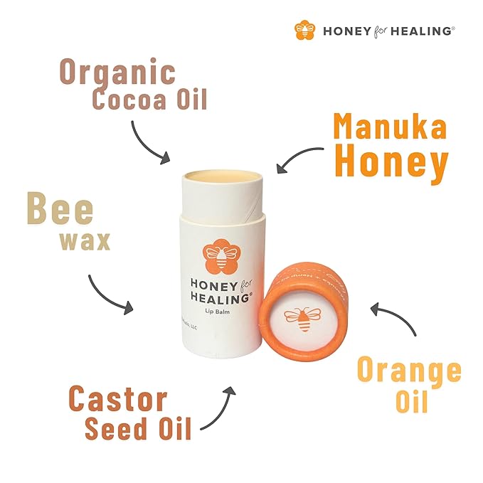 Lip Balm Moisturizer with Manuka Honey 15+ UMF, Coconut Oil, and Castor Oil For Chapped, Cracked, Dry Lips | Protects, Smoothes, and Nourishes your Lips | 0.25 oz / 7 gr. (Natural)