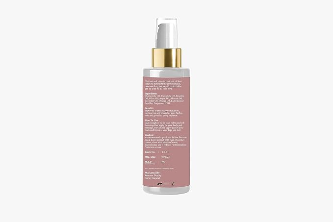 Stretch Care Oil to Minimize Stretch Marks & Even Out Skin Tone with Rosehip Calendula & Sea Buckthorn Oils No Parabens, Silicones, Mineral Oil