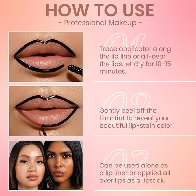 Matte Liquid Lip Stain Peel Off Lip Liner Tattoo - Delicate Pink, Waterproof Smudge-Proof Lip Gloss, Long-Lasting Non-Stick Cup Formula, Natural Peel Off Design for All Skin Types, #00