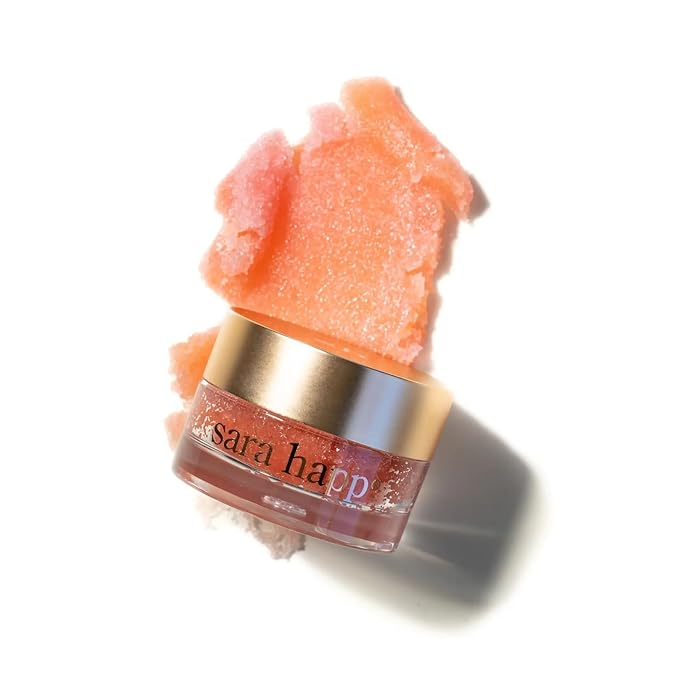 Sara Happ The Lip Scrub: Sparkling Peach Sugar Scrub for Dry Lips - Gently Exfoliate, Polish, and Revitalize Lips with Vitamin E and Jojoba & Grape Oils, Vegan, 0.5 oz.