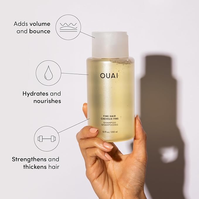 OUAI Fine Shampoo - Volumizing Shampoo with Strengthening Keratin, Biotin & Chia Seed Oil for Fine Hair - Delivers Clean, Weightless Body - Paraben, Phthalate & Sulfate Free Hair Care (10 Fl Oz)