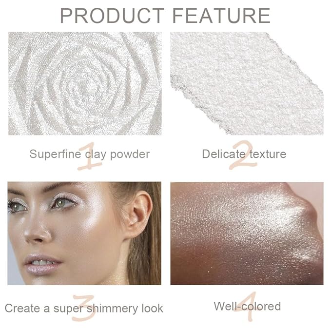 Pearl White Face Highlighter Makeup Shimmer Glitter Rose Sparkly Highlighters Makeup Powder Palette for Face Cheek Skin iluminadores iluminador (pearl white)